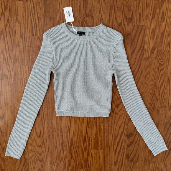 🩶 Love Tree Cosmic Crush Sparkly Metallic Ribbed Cropped Stretchy Top NWT Large - Picture 11 of 15
